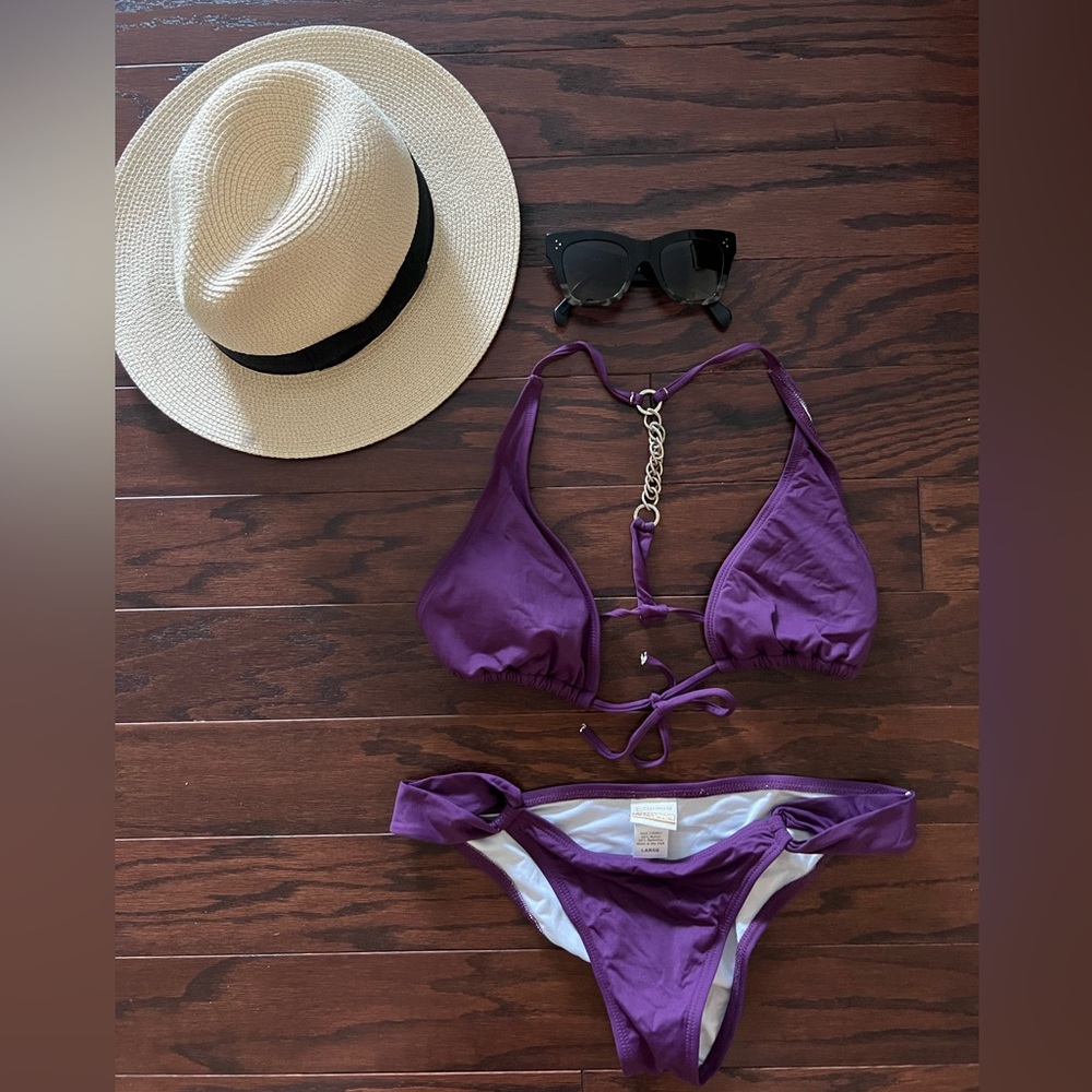 Purple L*Space Front Tie String Bikini with Chain Detail